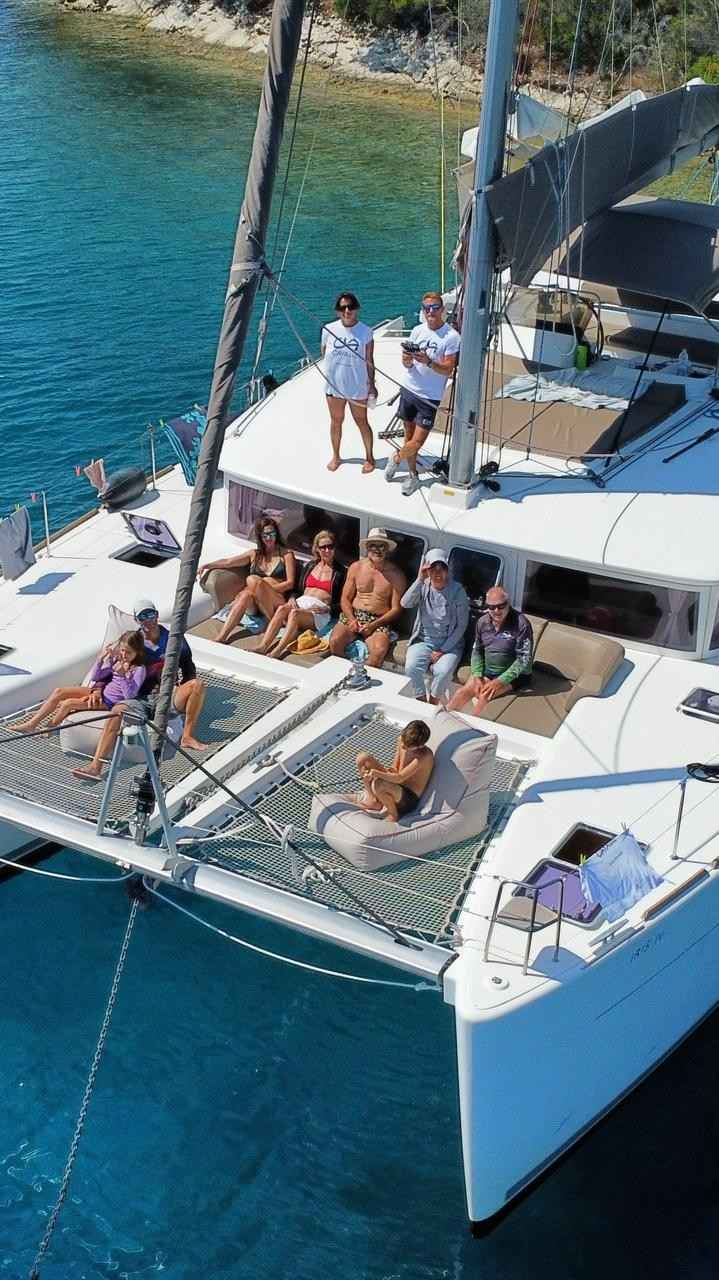 Guests on the CAYAsail catamaran in the Ionian